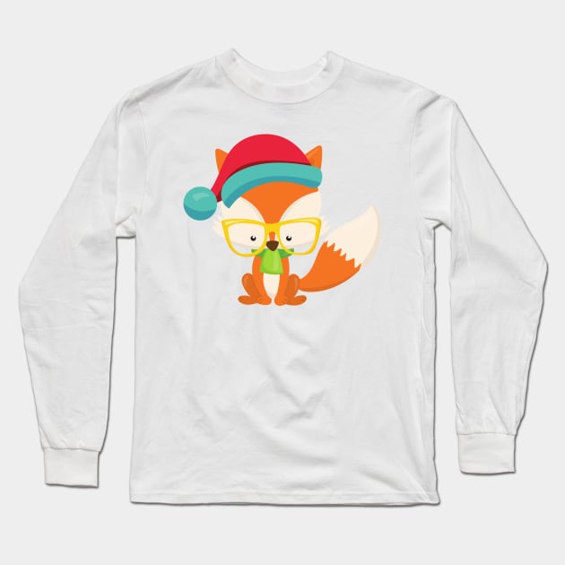 Winter Fox, Hipster Fox, Fox With Glasses, Scarf Long Sleeve T-Shirt by Jelena Dunčević